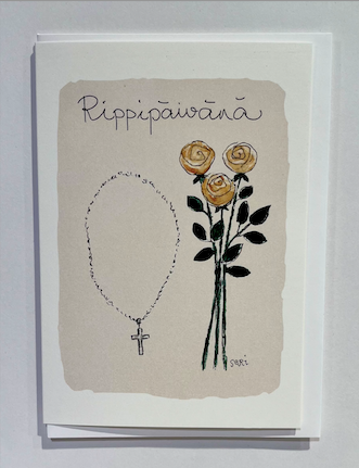 2-osainen kortti Sari's Artwork - Rippip&auml;iv&auml;n&auml; (risti ja ruusut)